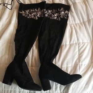 Knee high black suede boots